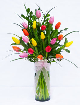 Florero con  Tulipanes de colores bonito Lima peru